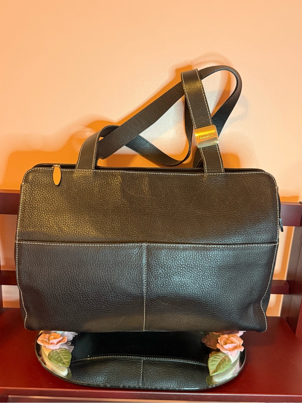Burberry Classic Black Leather Tote with Gold Accent